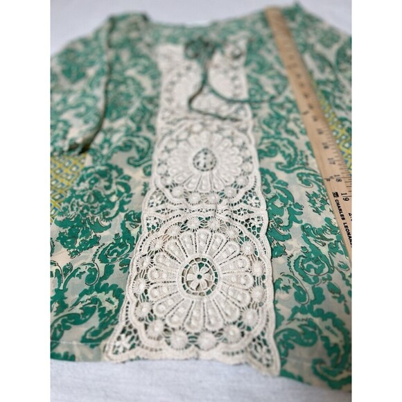 Jade Melody Tam Mixed Media Boho Peasant Top Blouse Sz M Lightweight Semi‎ Sheer - Picture 6 of 10
